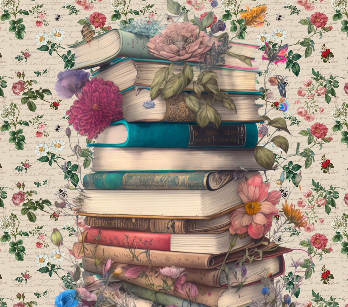 Floral Book Stacks