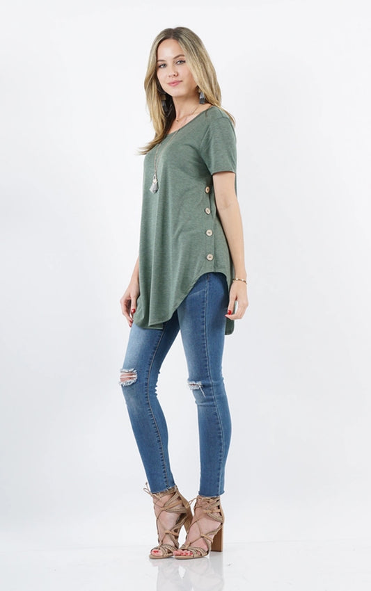 Side Button curved hem T